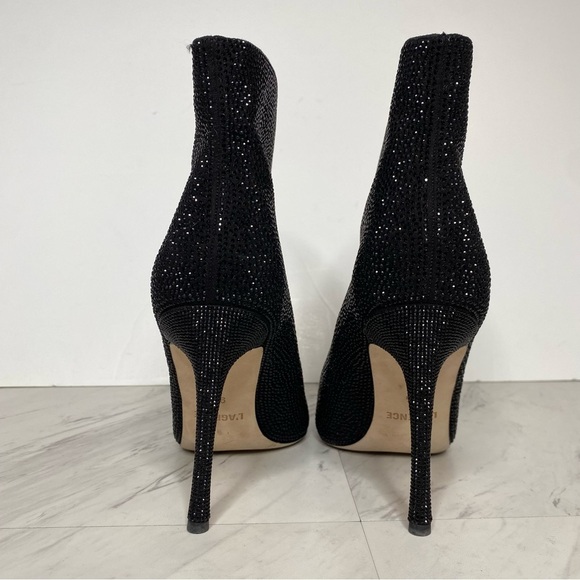 L’agence Mariette Pointy Toe Black Rhinestone Heeled Bootie 9 1/2 - Picture 3 of 15